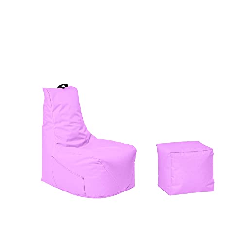 Momiralland Komfort Sitzsack XL - XXL mit Hocker Sitzkissen BodenKissen Sessel In- & Outdoor geeignet Gaming Sitzsack für Erwachsene und Kinder (Flieder, XXL - Durchmesser 80 cm) von Momiralland