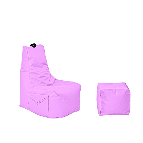 Momiralland Komfort Sitzsack XL - XXL mit Hocker Sitzkissen BodenKissen Sessel In- & Outdoor geeignet Gaming Sitzsack für Erwachsene und Kinder (Flieder, XXL - Durchmesser 80 cm) von Momiralland