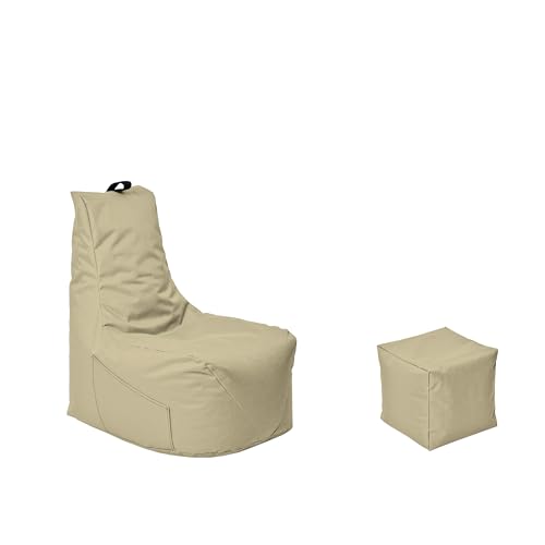 Momiralland Komfort Sitzsack XL - XXL mit Hocker Sitzkissen BodenKissen Sessel In- & Outdoor geeignet Gaming Sitzsack für Erwachsene und Kinder (Gold, XL - Durchmesser 75 cm) von Momiralland