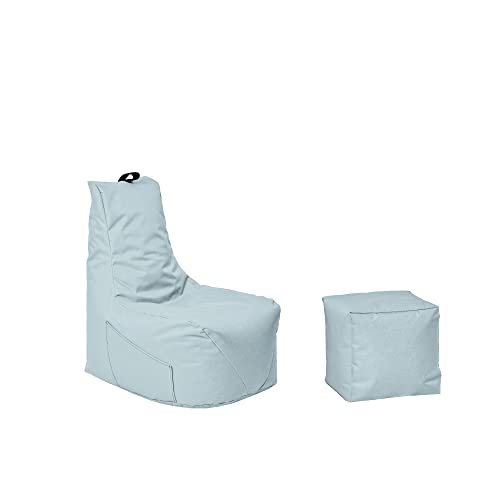 Momiralland Komfort Sitzsack XL - XXL mit Hocker Sitzkissen BodenKissen Sessel In- & Outdoor geeignet Gaming Sitzsack für Erwachsene und Kinder (Grau, XL - Durchmesser 75 cm) von Momiralland