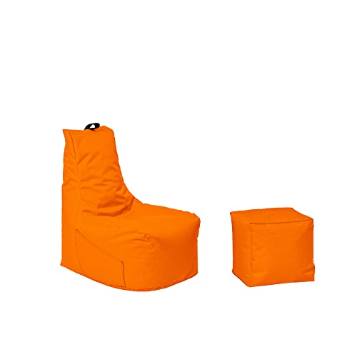 Momiralland Komfort Sitzsack XL - XXL mit Hocker Sitzkissen BodenKissen Sessel In- & Outdoor geeignet Gaming Sitzsack für Erwachsene und Kinder (Orange, XXL - Durchmesser 80 cm) von Momiralland