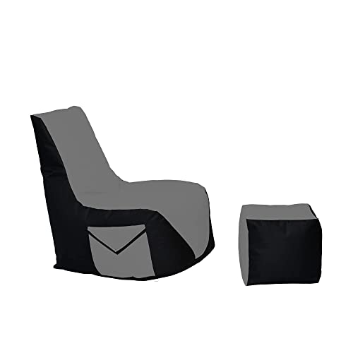 Momiralland Komfort Sitzsack XL - XXL mit Hocker Sitzkissen BodenKissen Sessel In- & Outdoor geeignet Gaming Sitzsack für Erwachsene und Kinder (Schwarz - Anthrazit, XL - Durchmesser 75 cm) von Momiralland