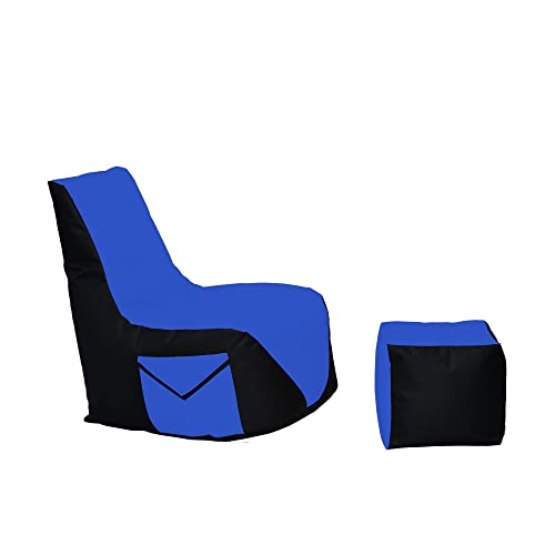 Momiralland Komfort Sitzsack XL - XXL mit Hocker Sitzkissen BodenKissen Sessel In- & Outdoor geeignet Gaming Sitzsack für Erwachsene und Kinder (Schwarz - Blau, XL - Durchmesser 75 cm) von Momiralland