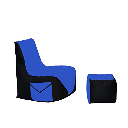 Momiralland Komfort Sitzsack XL - XXL mit Hocker Sitzkissen BodenKissen Sessel In- & Outdoor geeignet Gaming Sitzsack für Erwachsene und Kinder (Schwarz - Blau, XL - Durchmesser 75 cm) von Momiralland