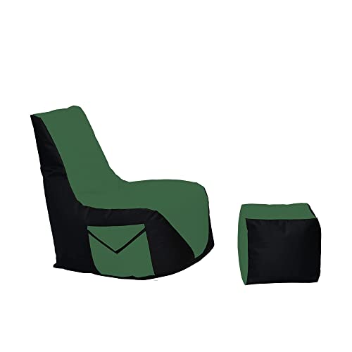 Momiralland Komfort Sitzsack XL - XXL mit Hocker Sitzkissen BodenKissen Sessel In- & Outdoor geeignet Gaming Sitzsack für Erwachsene und Kinder (Schwarz – Dunkelgrün, XXL - Durchmesser 80 cm) von Momiralland