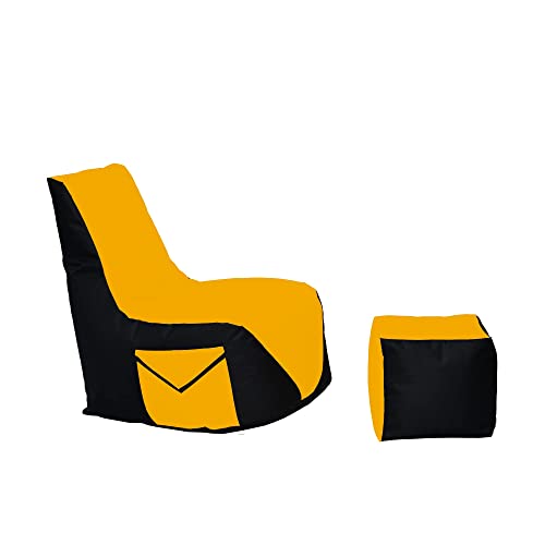 Momiralland Komfort Sitzsack XL - XXL mit Hocker Sitzkissen BodenKissen Sessel In- & Outdoor geeignet Gaming Sitzsack für Erwachsene und Kinder (Schwarz – Gelb, XL - Durchmesser 75 cm) von Momiralland