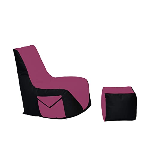 Momiralland Komfort Sitzsack XL - XXL mit Hocker Sitzkissen BodenKissen Sessel In- & Outdoor geeignet Gaming Sitzsack für Erwachsene und Kinder (Schwarz – Weinrot, XXL - Durchmesser 80 cm) von Momiralland