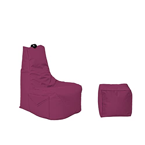 Momiralland Komfort Sitzsack XL - XXL mit Hocker Sitzkissen BodenKissen Sessel In- & Outdoor geeignet Gaming Sitzsack für Erwachsene und Kinder (Weinrot, XXL - Durchmesser 80 cm) von Momiralland