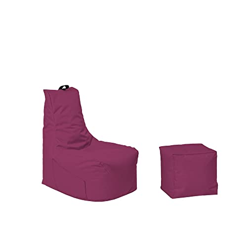 Momiralland Komfort Sitzsack XL - XXL mit Hocker Sitzkissen BodenKissen Sessel In- & Outdoor geeignet Gaming Sitzsack für Erwachsene und Kinder (Weinrot, XXL - Durchmesser 80 cm) von Momiralland