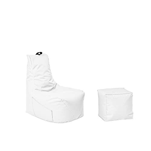 Momiralland Komfort Sitzsack XL - XXL mit Hocker Sitzkissen BodenKissen Sessel In- & Outdoor geeignet Gaming Sitzsack für Erwachsene und Kinder (Weiß, XL - Durchmesser 75 cm) von Momiralland