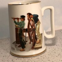 1985 Norman Rockwell Mug Kaffee Teetasse Fluss Pilot Mississippi Boot Schiff Kapitän Sandbank Sammler Limitierte Auflage Goldrand von MommaofThreeMonkeys