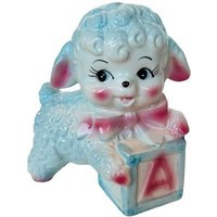 Lamb Sheep Bank Figur Treasure Masters Japan 1950Er Jahre Anthropomorpher Spielzeugblock von MommaofThreeMonkeys