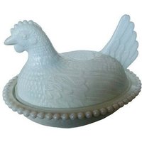 Milchglas Henne Huhn Hahn Nesting Vtg Nest Hobnail Bauernhof Figur Schüssel Schale von MommaofThreeMonkeys