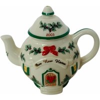 Spode Miniatur Teekanne Figur Weihnachten Urlaub Neues Zuhause Ornament 2003 Kranz von MommaofThreeMonkeys