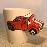 Vintage Automobile Becher Roten Oldtimer Geprägt Automobilia Weiß Rote Tasse Glas Sammler Limitierte Auflage von MommaofThreeMonkeys
