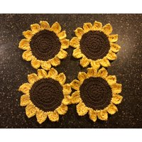 Gehäkelte Sonnenblumen Untersetzer Aus Baumwolle, 4Er Set Untersetzer, Blumen Dekor von MommyAndMeCrochet18