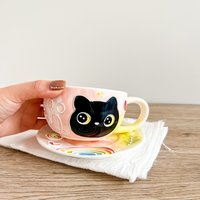 Schwarze Katzentasse, 8 Unzen Cappuccinotasse, Handbemalte Keramiktasse Cute, Cat Mom Mug, Großer Katzenliebhaber Und Crazy Lady Gfit Schwarze Katzentasse, 8 Unzen Cappuccinotasse, Handbemalte Keramiktasse Cute, Cat Mom Mug, Großer Katzenliebhaber Und Crazy Lady Gfit von MomocorStudio