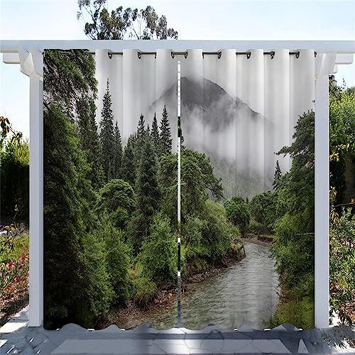 Momooda 2 Stück wasserdichte UV-Schutz-Sichtschutz Außenvorhänge, 3D Walddruck Sonnenschutz, Blickdichter Verdunkelungsvorhang für Terrasse, Veranda, Pergola, 213x120cm, von Momooda