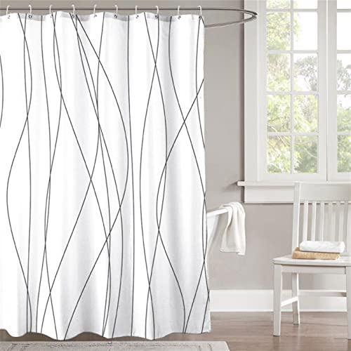 Momooda Anti Schimmel Duschvorhang Geometrische Muster, Wasserabweisender Duschvorhang mit Beschwertem Saum für Badezimmer, 12 Haken, Waschbares Polyester, Geometrische Linien, 180x200cm von Momooda