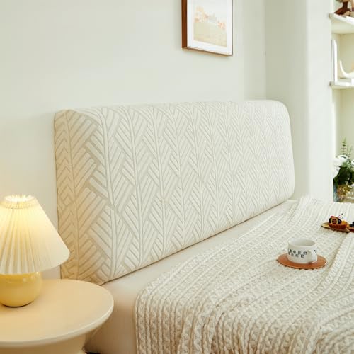 Momooda Dicker Stretch Jacquard Kopfteilbezug All Inclusive, Austauschbarer Bettkopfteil Hussen, Waschbarer Gepolsterter Schlafzimmer Schonbezug, Beige, 180cm von Momooda