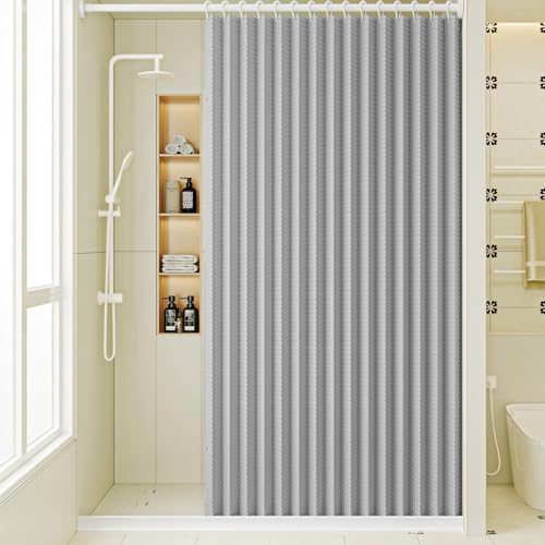 Momooda Duschvorhang Faltbarer Magnet Wasserdichter aus Waffel mit Haken, Duschvorhang Anti Schimmel für Badezimmer, Spritzwassergeschützter Duschvorhang, Grau, 150x180cm von Momooda