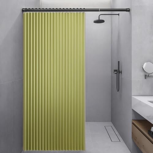 Momooda Faltbarer Duschvorhang Wasserdichter Gewicht aus Leinen, Magnet, Spritzwassergeschützt, Schnellverschluss, Duschvorhang Anti Schimmel, Grün, 220x200cm von Momooda