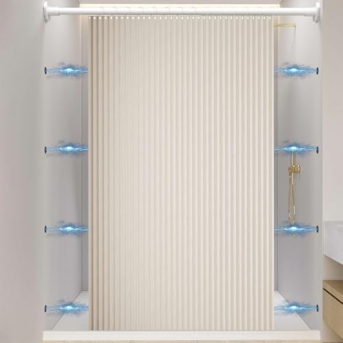 Momooda Wasserdichter Faltbarer Duschvorhang aus Leinen, Duschvorhang Magnet Spritzwassergeschützt, Duschvorhang Anti Schimmel, Beige, 150x200cm von Momooda