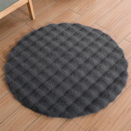 Momooda Flauschig Teppich Wohnzimmer, Waschbar Teppiche Rund für Schlafzimmer, Moderner Flauschiger Kunstfell Hochflor Teppich Gegend, Dunkel grau, 40x40cm von Momooda