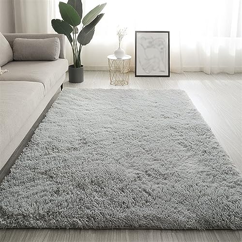 Momooda Teppich Wohnzimmer Schlafzimmer, Dicker Flauschig, Fusselfreier Schlafzimmerteppich, Langfloriger, Rutschfester Heimdekor Teppich, Grau, 200x300cm von Momooda
