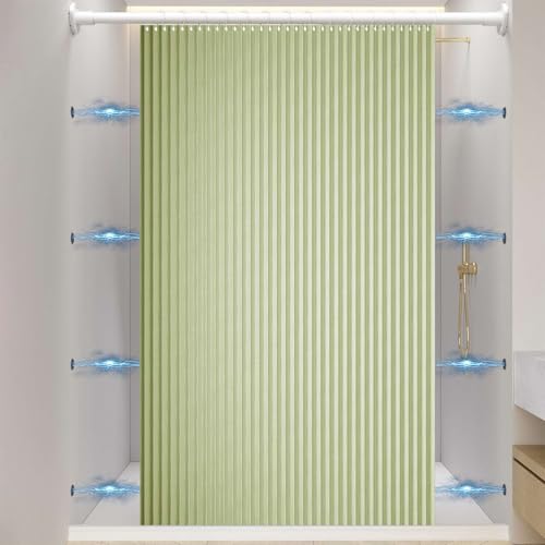 Momooda Wasserdichter Faltbarer Duschvorhang aus Leinen, Duschvorhang Magnet Spritzwassergeschützt, Duschvorhang Anti Schimmel, Apfelgrün, 100x180cm von Momooda