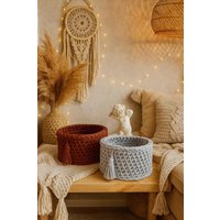 Gehäkelter Korb Organizer, Handgemachter Makeup Aufbewahrungskorb, Gewebter Runder Korb, Rustikales Badezimmer Aufbewahrungsbehälter, Boho Gehäkelter Korb Organizer, Handgemachter Makeup Aufbewahrungskorb, Gewebter Runder Korb, Rustikales Badezimmer Aufbewahrungsbehälter, Boho von MomyWorkshop