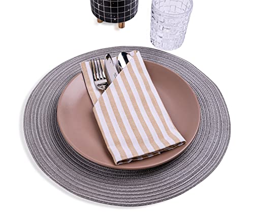 Stoffservietten weiß/beige gestreift 6 Stück von mon bijou® I 100% Baumwolle I 45 x 45 cm I Servietten Ideal für Hochzeit, Festtage I Weihnachten, Ostern, Küche, Esstisch-Dekoration von Mon Bijou