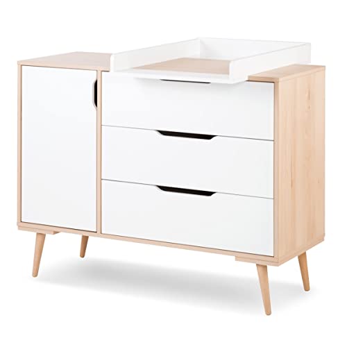 Mon Mobilier Design Sofie Wickelkommode mit Schubladen und Regalen im skandinavischen Stil, Weiß/Holz von Mon Mobilier Design