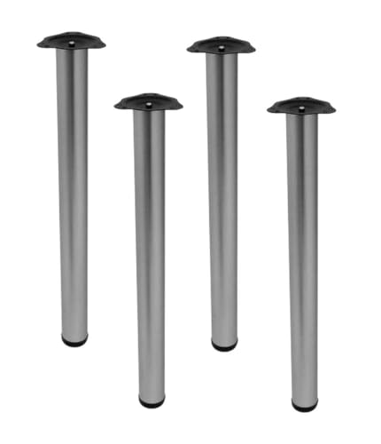 MonJar 4er Set Tischbeine Ø60mm Schreibtischfüße Tischfüße Stabil, Höhenverstellbar Höhe 710 mm + 30 mm inkl. Befestigungsmaterial (Satin Höhe 710mm) von MonJar