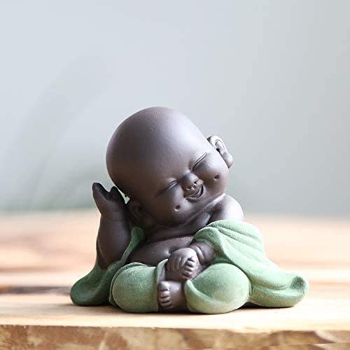 Keramik Little Cute Buddha Statue Mönch Figur Kreative Baby Bastelpuppen Ornamente Geschenk Klassisch Chinesisch Fein Keramik Kunsthandwerk Tee Zubehör 2.8 '' Zoll hoch (Grün) von MonLiya