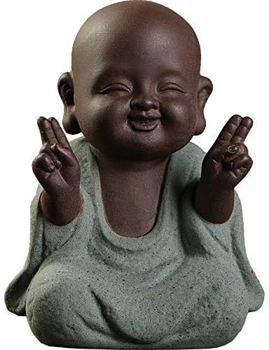 Keramik Tiny Cute Buddha Statue Mönch Figur Kreative Buddha Basteln Puppen Ornamente Geschenk Klassisch Fein Keramik Kunsthandwerk Tee Zubehör Klein (7 x 10 cm) von MonLiya