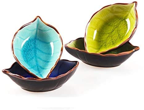 MonLiya 4 Stück Saucenschalen, Blätterform, Teller aus Keramik, Mini-Beilagenschale, Gewürzschalen von MonLiya