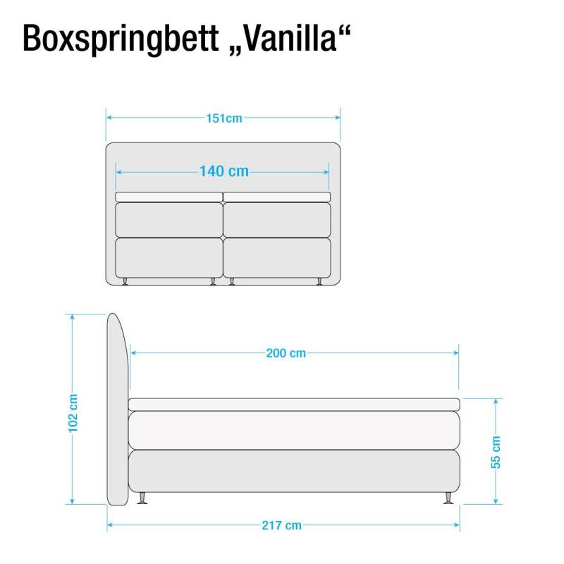 home24 Boxspringbett Valea 140 x 200cm Strukturstoff Braun/Grau/Beige/Anthrazit H3 Kaltschaummatratze von home24