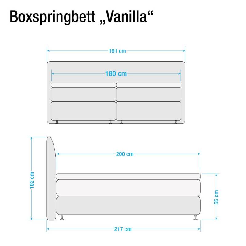 home24 Boxspringbett Valea 180 x 200cm Strukturstoff Braun/Grau/Beige/Anthrazit H3 Kaltschaummatratze von home24