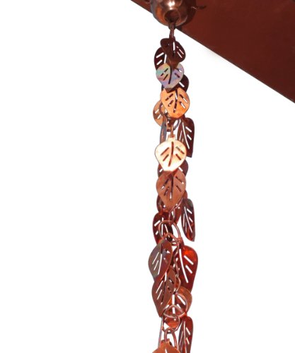Monarch Rain Chains Kaskadierende Blätter-Regenkette aus reinem Kupfer, 2,5 m, dekorative Regenfängerkette für Dachrinnen, Regenketten für den Außenbereich, Ersatz-Fallrohr von Monarch Rain Chains