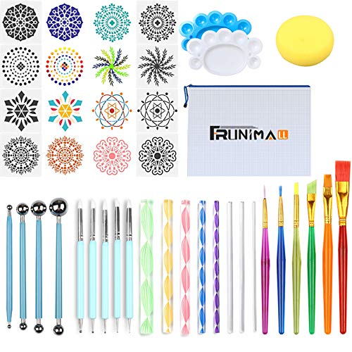 Monarchy Mandala Dotting Tools Schablone, Rocks Mandala Malbürsten Werkzeugsätze mit Farbwanne zum Malen Färben Zeichnen und Zeichnen von Kunstgegenständen (35 Pcs) von Frunimall