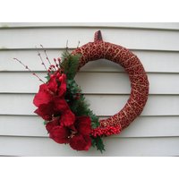 Rot Und Gold Weihnachtskranz Mit Poinsettia/Urlaub Kranz von MonasTreasureChest