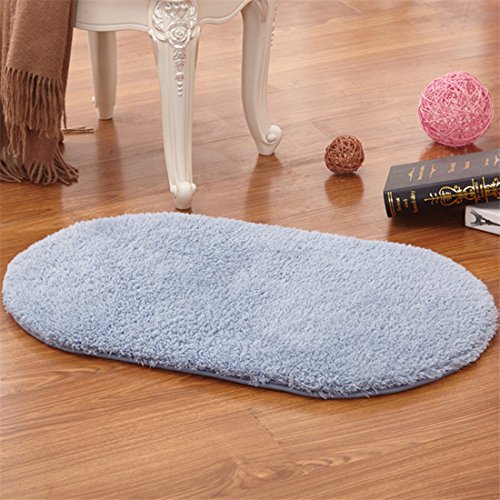 Badematte, Rutschfest, Oval Shaggy Soft Mikrofaser Fußmatten Teppiche Dick Farbe Schlafzimmer Matte Fußmatte, Polyester, Hellblau, 50 x 120CM von Monba