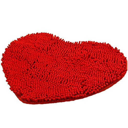 Badematte in Herzform, weich, flauschig, für Küche, Tür, Fußmatte, rutschfest, saugfähig, 50 x 60 cm, Rot von Monba