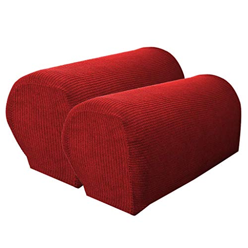 Premium Stretch Stoff Möbel Armlehne Bezug rutschfest & bequem, Set von 2, passend für die meisten Formen von Liegestuhl Sofa Couch, Weinrot von Monba