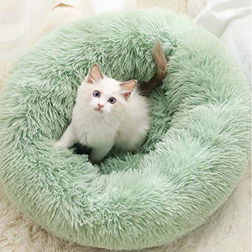 Shag Fell-Donut-Kissen, rund, für Katzen und Hunde, waschbar, selbstwärmend und gemütlich, 60 cm, Grün von Monba