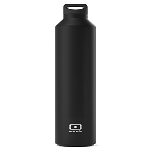 MONBENTO - Isotherme Wasser Flasche MB Steel Onyx 500ml - Edelstahl - Auslaufsicher - Infusor - Hält Getränke bis zu 12 Stunden Warm/Kalt - Ideal für Tee, Kaffee - BPA Frei - Schwarz von monbento