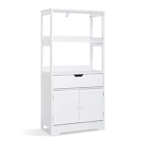Mondeer Badezimmerschrank, Badschrank mit Einlegeböden Schubladen und Türen, für Badezimmer 60 x 30 x 121cm (L x B x H), Weiß von Mondeer