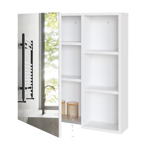 Mondeer Badezimmerschrank mit Spiegel, Spiegelschrank Bad der Wand montiert mit 1 Tür und 1 Tropfschale verstellbaren Ablagen Gestaltung der Belüftung, 65 x 15 x 65 cm, Weiß Mondeer Badezimmerschrank mit Spiegel, Spiegelschrank Bad der Wand montiert mit 1 Tür und 1 Tropfschale verstellbaren Ablagen Gestaltung der Belüftung, 65 x 15 x 65 cm, Weiß von Mondeer