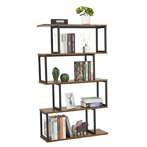 Mondeer Bücherregal, Standregal mit 4 Ebenen, Aufbewahrungsregal Holz S-Form, Industrie Design, 76 x 24 x 127.5 cm, Dekoregal für Pflanzen & Bücher, Wohnzimmer, Schlafzimmer, Büro, Braun Mondeer Bücherregal, Standregal mit 4 Ebenen, Aufbewahrungsregal Holz S-Form, Industrie Design, 76 x 24 x 127.5 cm, Dekoregal für Pflanzen & Bücher, Wohnzimmer, Schlafzimmer, Büro, Braun von Mondeer